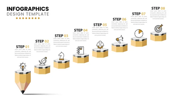 Modello Infografico Con Icone Opzioni Passaggi Matita Può Essere Utilizzato — Vettoriale Stock