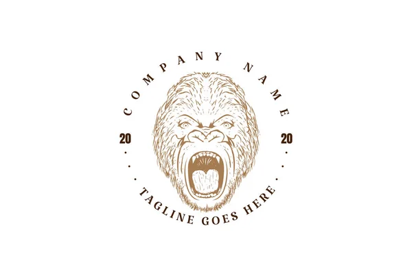Vintage Retro Angry Roaring Gorilla Head Logo Design Vecteur — Image vectorielle