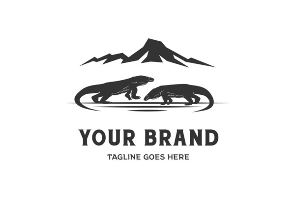 Mountain Island Óriás Komodo Dragon Lizard Logo Design Vektor — Stock Vector