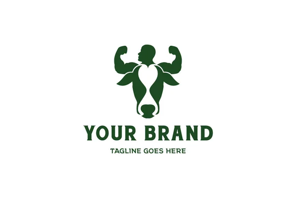 Strong Man Male Cow Bull Head Gym Fitness Club Logo — Stock Vector