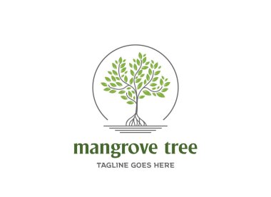 Bahçe Parkı Koruma Logosu Tasarım Vektörü için Modern Yeşil Mangrov Ağacı