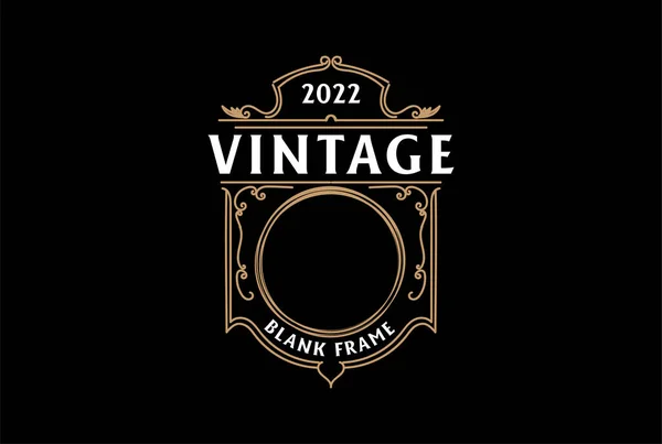 Vintage Retro Golden Blank Frame Border Emblem Logo Design Vector — Stockvektor