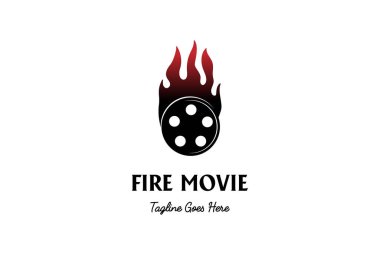 Sinema Logo Tasarım Vektörü için Siyah Film Strip Reel with Flame Fire