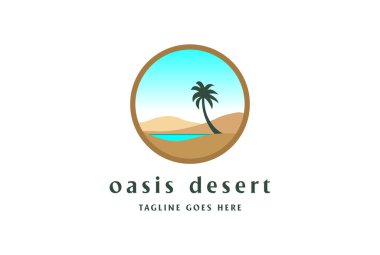 Palmiye Tarihi Logo Tasarım Vektörlü Dairesel Arap Vahası Çölü Gölü