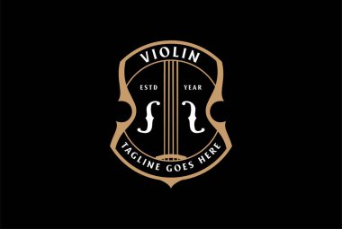 Retro Vintage Keman Rozeti Amblem Etiketi Logo Tasarım Vektörü