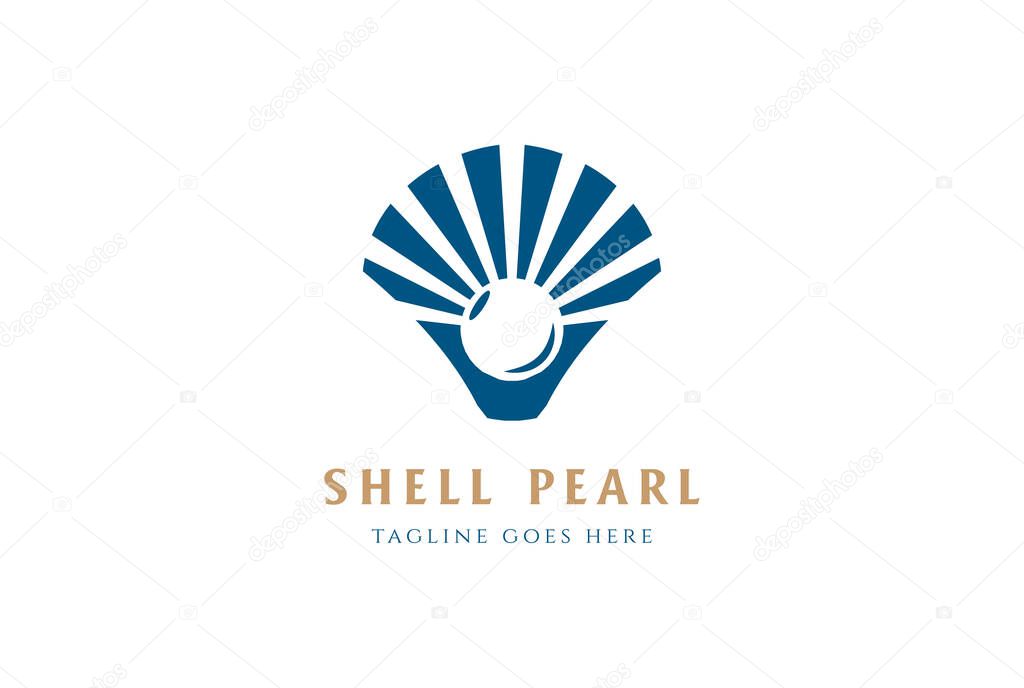Simple Minimalist Sea Shell Scallop Oyster Cockle Clam Mussel with Pearl for Jewelry Store Logo Design Vector