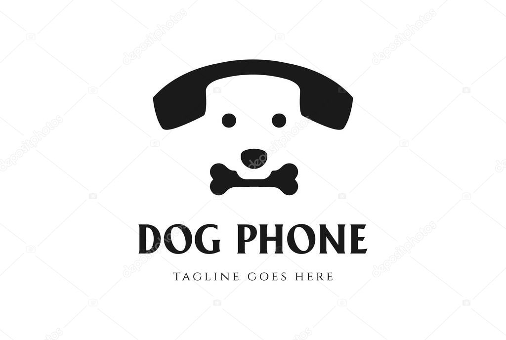 Simple Minimalist Clever Call Phone with Dog Face Logo Design Vector