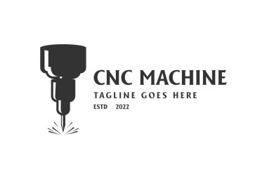 Sanayi Fabrikası Logo Tasarım Vektörü için Retro Vintage CNC Makinesi