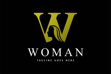 Kadın Kadın Kadın Kadın Silueti için W harfi Güzellik Kozmetiği veya Sağlık Logosu Spa Tasarım Vektörü