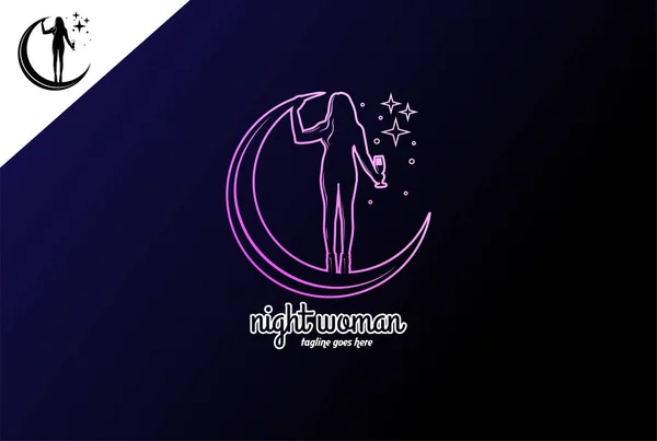 Femme Chaude Sexy Dame Fille Femelle Avec Lune Croissant Nuit — Image vectorielle