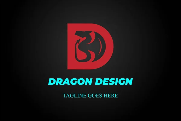 Ejderha Yılanı Silueti Logo Tasarımı Vektörü Için Basit Kırmızı Harf — Stok Vektör