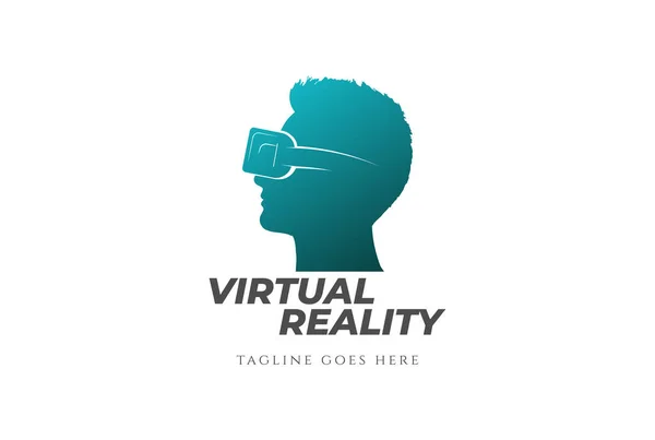 Cabeza Masculina Con Gafas Realidad Virtual Para Tecnología Logo Design — Archivo Imágenes Vectoriales