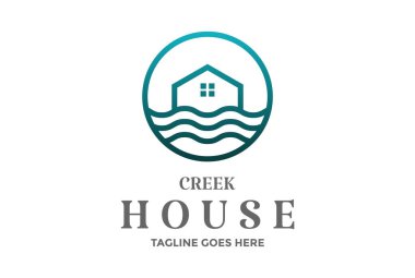 Dairesel Daire Su Sahil Koyu Kulübe Kulübesi Villa Chalet Logo Tasarım Vektörü
