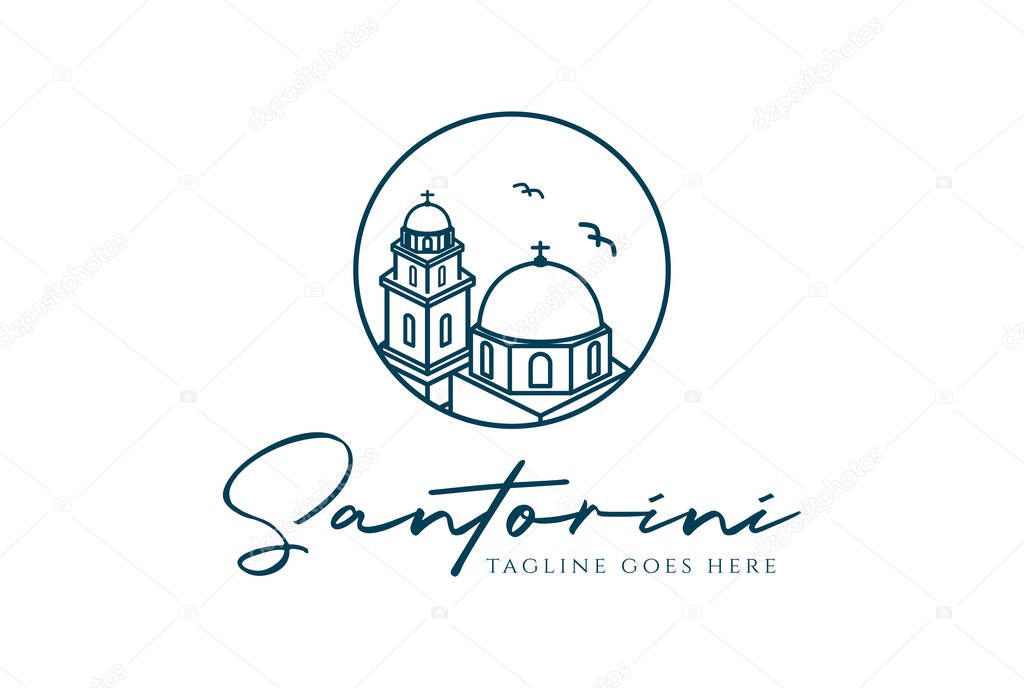 Circular Greece Greek Santorini Building Town City Logo Design Vector