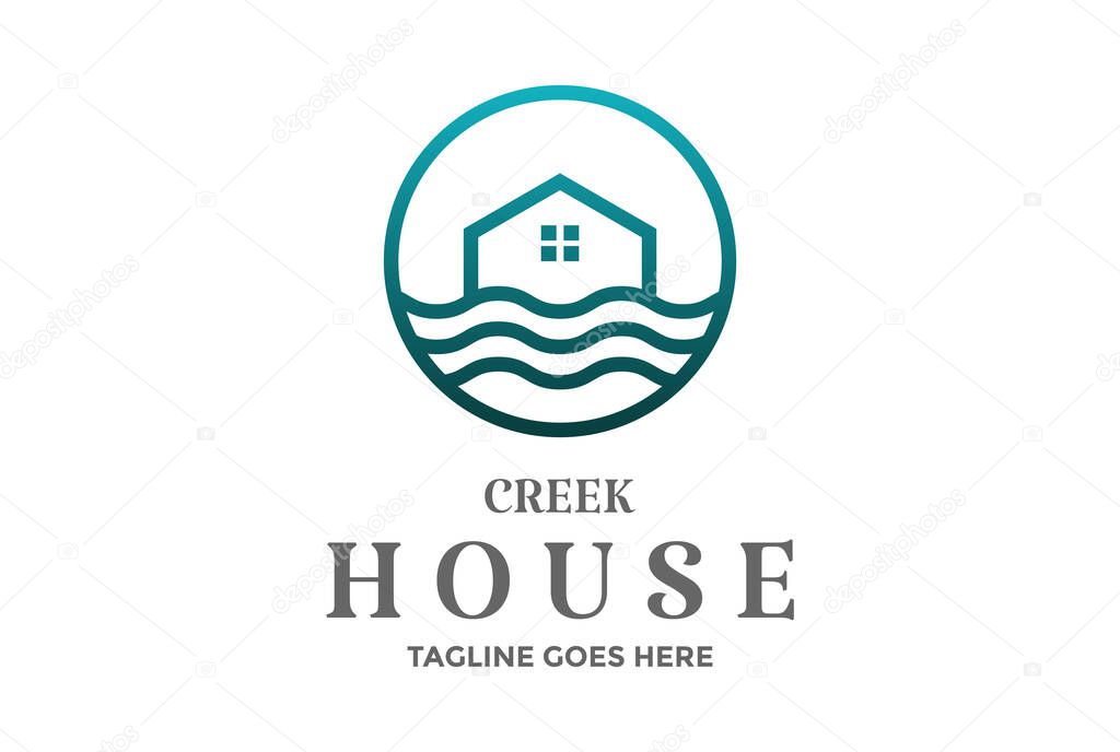 Circular Circle Water Beach Lake River Creek House Cabin Cottage Villa Chalet Logo Design Vector