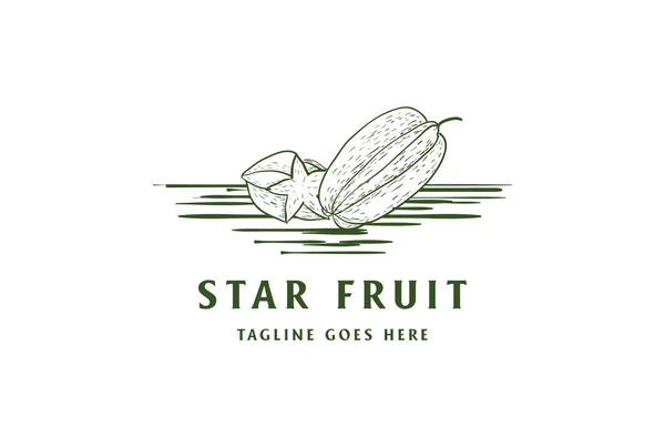 Retro Vintage Hand Drawn Fresh Star Fruit Store Shop Logo — Image vectorielle