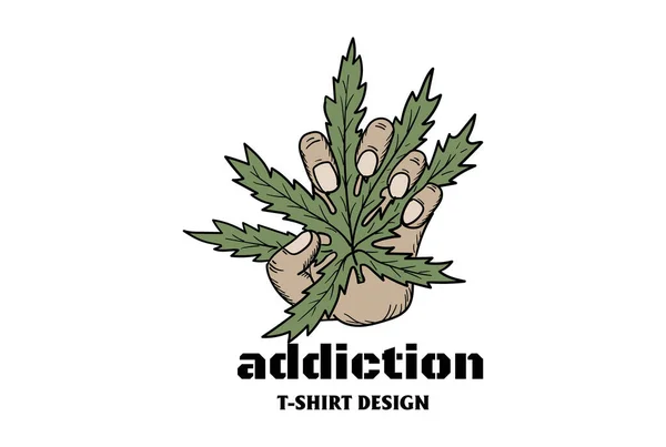 Retro Vintage Hand Hold Cannabis Marijuana Ganja Leaf Shirt Design — 图库矢量图片