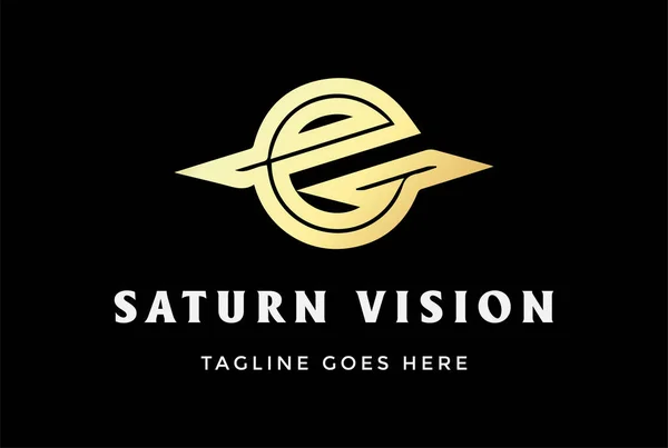 Simple Luxury Golden Saturn Planet Eve Vision Logo Design — Image vectorielle