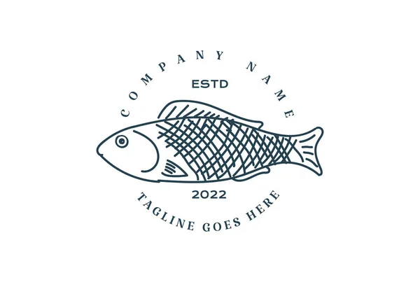 Retro Vintage Fish Badge Emblem Label Stamp Seafood Product Logo — Image vectorielle
