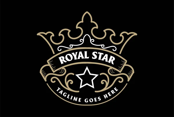 Vintage Retro Golden Royal King Queen Crown Badge Emblem Label — Stock Vector