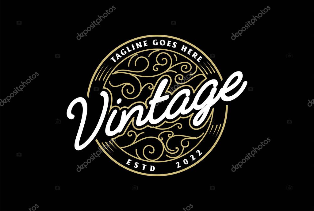 Round Circular Vintage Retro Steampunk Badge Emblem Label Stamp Logo Design Vector