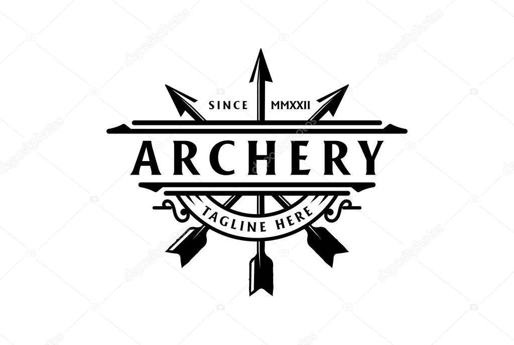 Vintage Arrow Arrowhead Badge Emblem for Archer Archery Sport Logo Design Vector