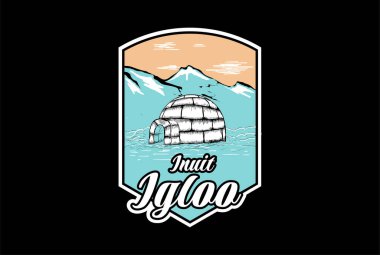 Retro Vintage Eskimo Esuit Igloo ya da Buz Evi Iceberg Dağ Rozeti Amblem Markası Logosu Tasarımı