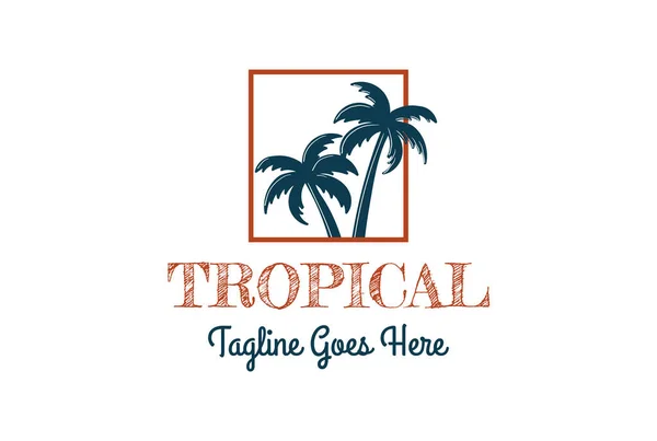 Eenvoudig Minimalistisch Vierkant Frame Met Kokospalmen Voor Tropisch Beach Logo — Stockvector