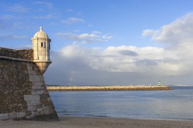 Corner tower of the historic Forte da Ponta da Bandeira fortress in Lagos in the Algarve in Portugal