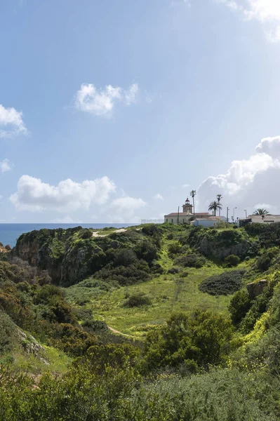 Rocky Coast Lighthouse Ponta Piedade Lagos Algarve Portugal — стокове фото