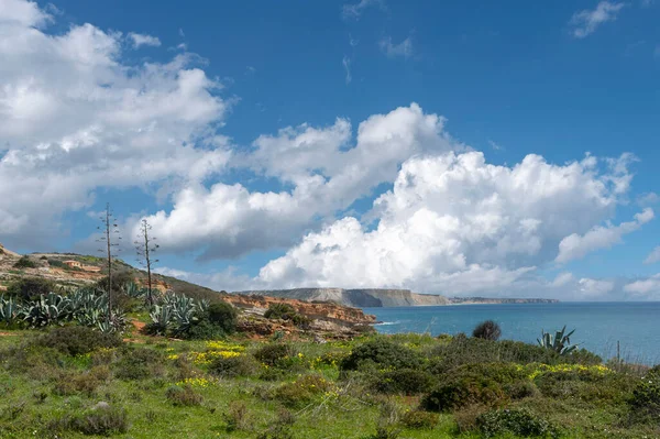 Пейзаж Скалистым Побережьем Недалеко Луса Алгарве Португалии — стоковое фото