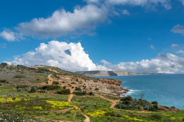 Пейзаж Скалистым Побережьем Недалеко Луса Алгарве Португалии — стоковое фото