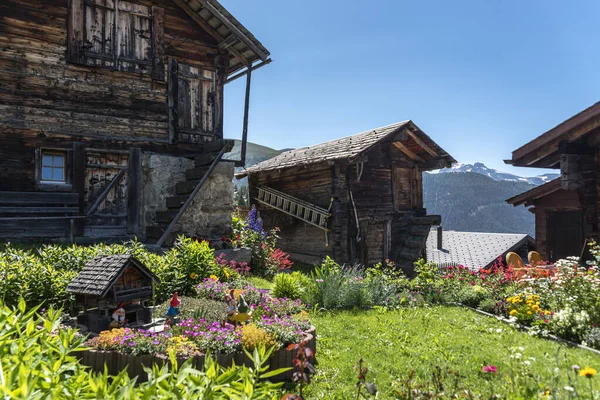 Paisagem Urbana Bellwald Com Típicas Casas Madeira Valais Bellwald Uma — Fotografia de Stock