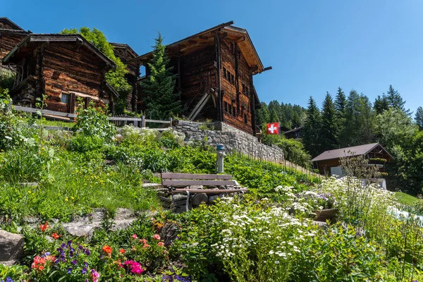 Bellwald Tipik Valais Ahşap Evleri Olan Bir Kasaba Bellwald Sviçre — Stok fotoğraf