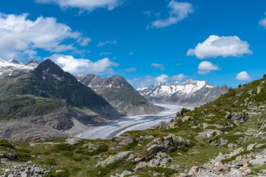 Dünya Doğal Mirası Aletsch Buzulu ile Riederalp yakınlarındaki manzara