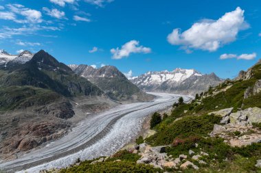 Aletsch Buzulu Dünya Mirası Bölgesi ile Riederalp köyü yakınlarındaki manzara