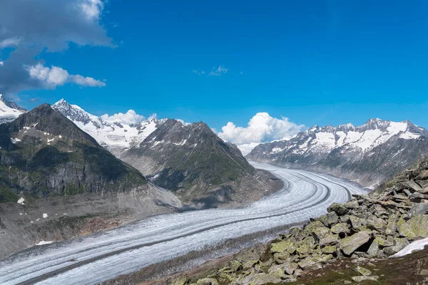 Paysage Avec Glacier Aletsch Patrimoine Mondial Point Vue Bettmerhorn — Photo