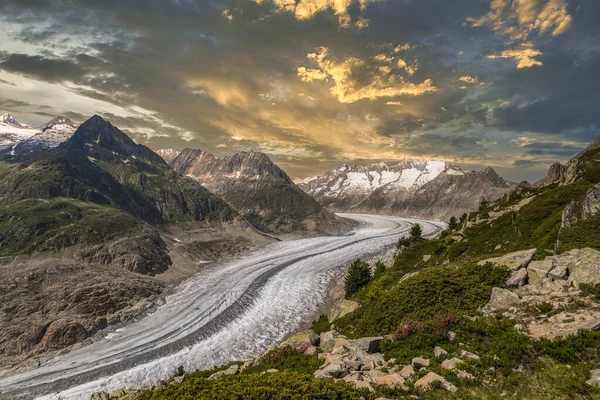 Paysage Près Village Riederalp Avec Glacier Aletsch Patrimoine Mondial — Photo