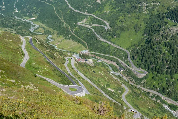 Uitzicht Het Wallis Rhônedal Met Furka Road Grimsel Pass Road — Stockfoto