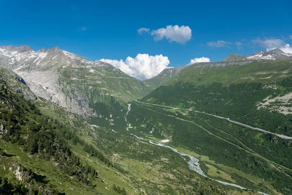 Pohled Údolí Valais Rhone Silnicí Furka Poblíž Oberwaldu Valais Švýcarsku — Stock fotografie