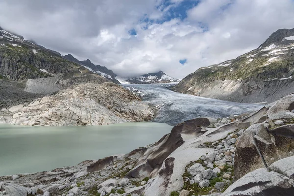 Horská Krajina Rýnským Ledovcem Pramenem Rhonu Oberwaldu Valais Švýcarsku — Stock fotografie