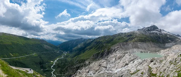 Horská Krajina Pramenem Rhonu Výhledem Údolí Rhonu Oberwaldu Valais Švýcarsku — Stock fotografie