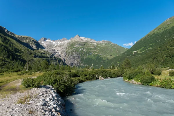Paysage Vallée Rhône Près Hameau Gletsch Arrière Plan Massif Glacier — Photo