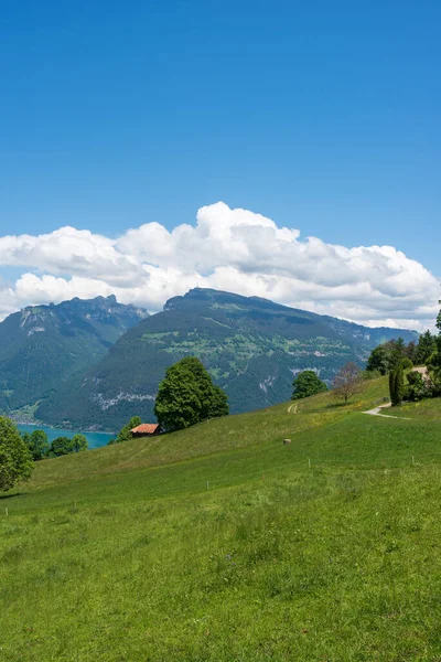 Krajina Aeschi Bei Spiez Výhledem Jezero Thun Bernese Oberland Švýcarsku — Stock fotografie
