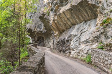 İsviçre 'nin Bernese Oberland bölgesindeki Kandersteg yakınlarındaki Gasterental' e giden resmi yol.