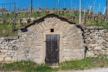 Enzfelsen üzüm bağı yolundaki tarihi üzüm bağı kulübesi Enz 'de Muhlhausen yakınlarında. Enz 'deki Muhlhausen, Almanya' nın Baden-Wurttemberg kentindeki Kraichgau 'da bulunmaktadır.