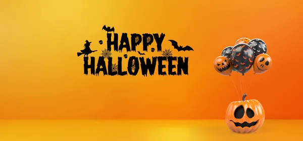Счастливого Хэллоуина Инсталляция Карточка Дизайн Оранжевом Фоне — стоковое фото