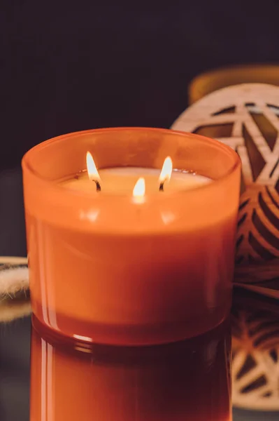 Candle Glass Jar Dark Background — Stock Photo, Image