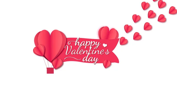 Valentine Day Typography Background Paper Cut Red Heart Shape Balloon — Photo