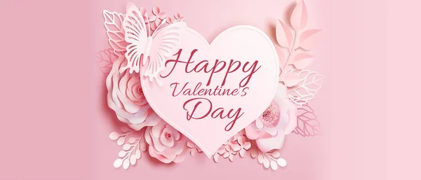 Feliz Día San Valentín Corazones Voladores Rosados Sobre Fondo Rosado — Foto de Stock